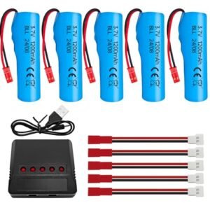 Sea Jump 5PCS 3.7V 1200mAh Li ion Battery with 5in1 Charger for HJ819 DE819 Huina 1337 1338 1516 1517 RC Toy Car Boat