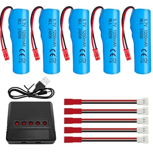 Sea Jump 5PCS 3.7V 1200mAh Li ion Battery with 5in1 Charger for HJ819 DE819 Huina 1337 1338 1516 1517 RC Toy Car Boat