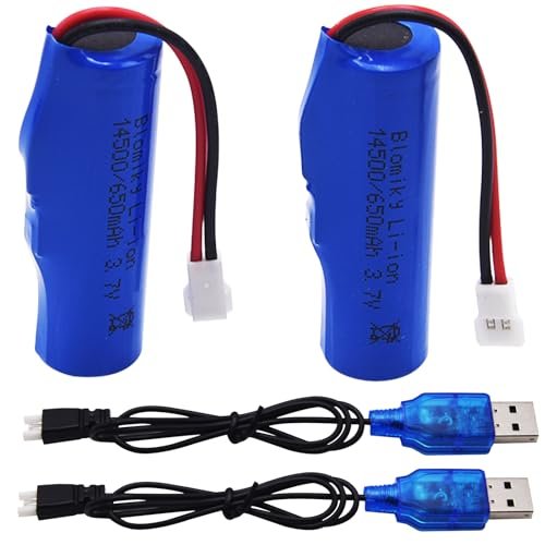 Blomiky 2 Pack 3.7V 650mAh LI ion Battery with MX2 0 Plug and Charger Cable Replacement for Miss Budweiser Gas RC Boat