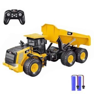 Leopmase 1/8 Scale RC Dump Truck Remote Control Construction Vehicle with Lights Sounds and 2 Batteries for Adults and Kids