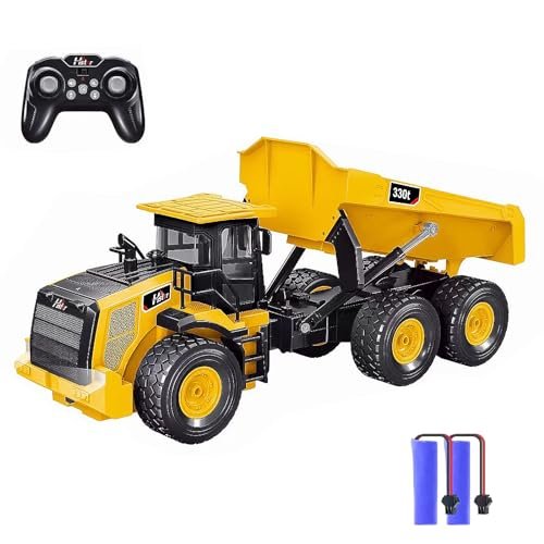Leopmase 1/8 Scale RC Dump Truck Remote Control Construction Vehicle with Lights Sounds and 2 Batteries for Adults and Kids