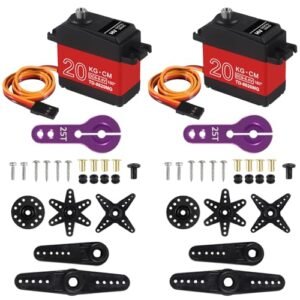AITRIP 2Pack 20KG Digital RC Servo High Torque Full Metal Gear Waterproof with 25T Servo Horn for RC Plane Control Horn Position