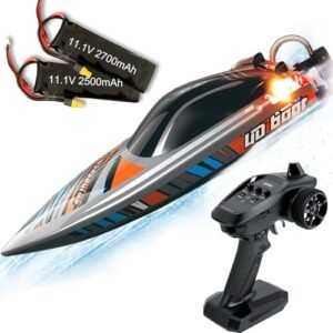 Ssccgym 22.8 Inches Large Solar Powered RC Boat 2.4G 4WD 40 45kmh Remote Control Brushless Watercraft with Optional Batteries Grey