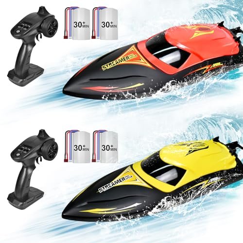 Hosim 2 Pack Brushless RC Boat for Adults, Fast Remote Control Boats 2.4GHz Racing Boat with LED Lights for Seas