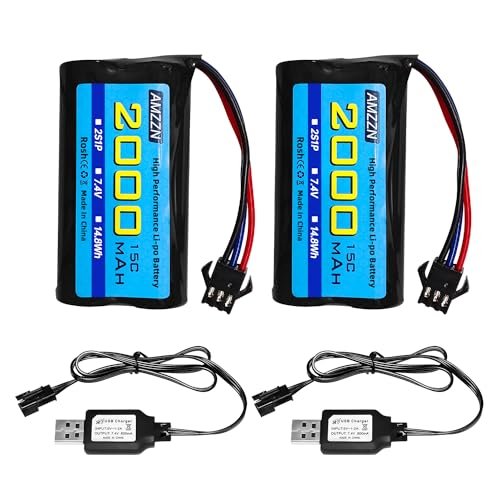 AMZZN 2PCS 7.4V 2000mAh 15C 2S Lipo Battery with USB Charging Cable for RC Cars and Next RC Simulator Activation Code
