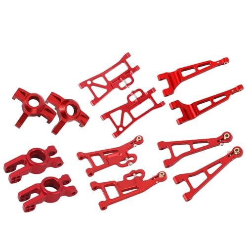 Western Star RC Truck and Trailer Metal Steering Cup Front and Rear Lower Upper Swing Arm Set Part for 1/14 Hyper Go MJX 14210 14209 Upgrade Parts 6 Set Red