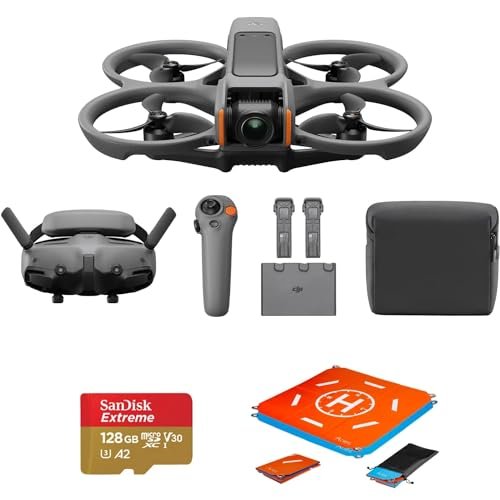 DJI Avata 2 Fly More Combo FPV Drone with 4K Camera for RC Aircraft Carrier Landing and One Push Acrobatics Includes Goggles 3 RC Motion 3 SD Card Landing Pad