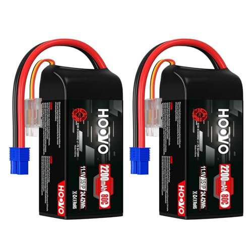 HOOVO 3S Lipo Battery 2200mAh 80C 11.1V Shorty Lipo Battery Pack with EC3 Connector for FPV RC Airplane RTF Drone Quadcopter Helicopter RC Car 2 Pack