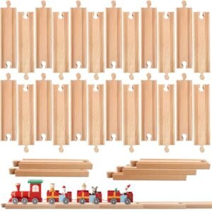 30 Pcs Wooden Train Track Bulk Straight RC Table Compatible Hardwood Expansion Packs for Toy Trains Railway Games