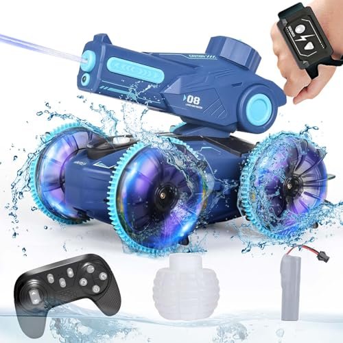 KB KAIBO Dude Perfect RC Boat 3 in 1 Remote Control Car and Water Gun Amphibious Toy for Boys Ages 4 12 Blue