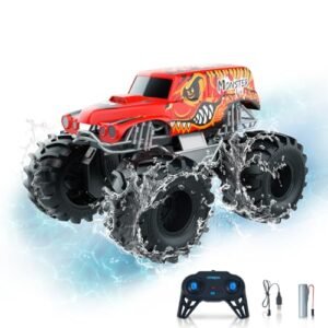 Spin Master RC Monster Truck 4WD All Terrain Amphibious Remote Control Car Toy for Boys and Girls Red
