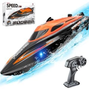 SNSUTY Midwest RC Boats 20+ MPH Fast Remote Control Boat with LED Lights 2.4GHz High Speed Racing for Lakes and Pools