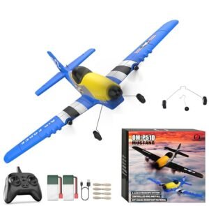 OMNANGO Blue Foam RC Plane 3 Channel 2.4GHZ P51 Mustang Fighter with 2 Batteries and 6 Gyroscopes Stabilization System