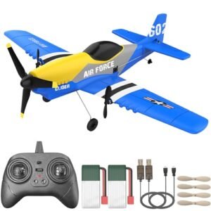 P51D Mustang Fighter RC Airplane with 3 Channel Assignments 2.4Ghz Remote Control Smart Gyro Stabilizer RTF Glider for Adults Beginners