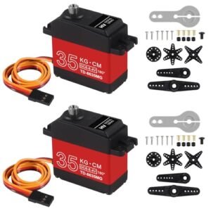 AITRIP 2Pack 35KG High Torque Waterproof Full Metal Gear Digital Servo Motors for Contact RC Car Robot DIY 25T Servo Horn 180° Control Angle
