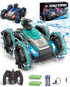 YQOGK RC Monster Truck in Water Amphibious Remote Control Car Boat Toy with Water Spray for Kids Ages 6 9 2.4 GHz Waterproof Stunt Vehicle Green