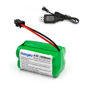 nvizyeu SM Plug 4.8V 1500mAh Rechargeable NiMH AA Battery Pack for RC Laser Sailing Toys and Power Tools with USB Charging Cable nvi107