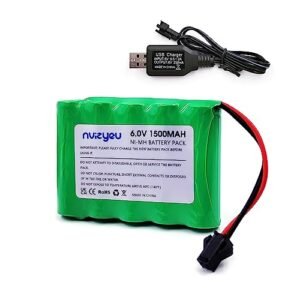 nvizyeu 6V 1500mAh Rechargeable NiMH AA Battery Pack with SM Plug for RC Laser Dinghy Electric Toys and Tools Includes USB Charging Cable nvi112