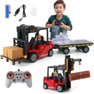 Mscredse 2.4Ghz 11 Channel Remote Control Forklift Truck with Realistic RC Truck Lights and Sound 1:24 Scale Construction Toy for Kids