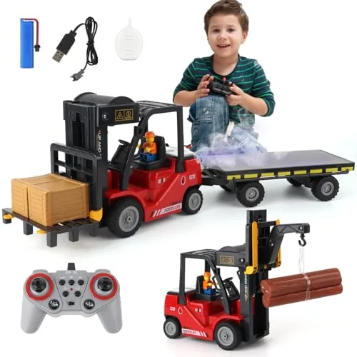 Mscredse 2.4Ghz 11 Channel Remote Control Forklift Truck with Realistic RC Truck Lights and Sound 1:24 Scale Construction Toy for Kids