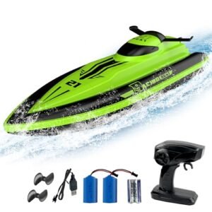 TALGIC RC Boat for Adults & Kids, Remote Control Boat for PoolS & LakeS & River, Speed up to 10+ MPH, Self-Righting Design, 2 Batteries Speed Racing Boat, Green
