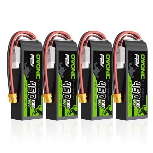 OVONIC 2S 450mAh 7.4V 100C Lipo Battery with XT30 Plug for Custom RC Trophy Truck Build and Other RC Models 4pcs