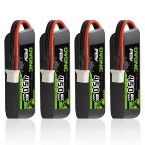 OVONIC 2S 450mAh 7.4V 100C High Voltage Lipo Battery with BT3.0 Plug for RC Vehicles 4 Pack