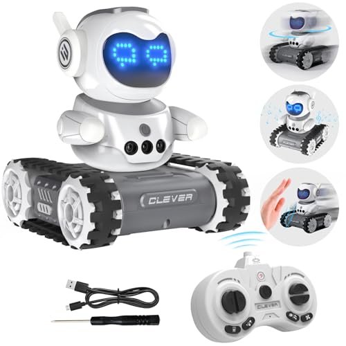 VBACALA Robot Toys for Kids Walkie Talkie Remote Control Emo Robot with Gesture Sensing 16 LED Eyes Auto Demo Music Flexible Head Arms Rechargeable RC Toys Xmas Birthday Gifts for Boys Girls