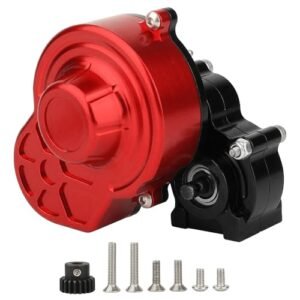 Pothyes All Metal Complete Gearbox Transmission with Motor Gears for 313mm Wheelbase 1/10 RC Crawler Truck Axial SCX10 SCX10 II DIY Upgrade Parts Red Black