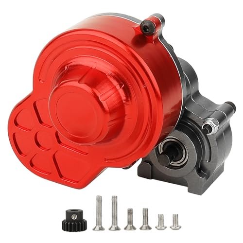 Pothyes All Metal Complete Gearbox Transmission with Motor Gears for 313mm Wheelbase 1/10 RC Crawler Truck Axial SCX10 SCX10 II DIY Upgrade Parts Red Titanium Metal RC Truck