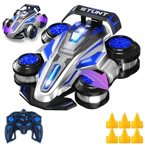 WJWMIRC 1/14 Scale Hellcat RC Cars Remote Control Stunt Vehicle with 360° Rotation 4WD and LED Lights for Kids Age 6 12 Blue