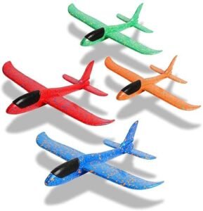 WenToyce 4 Pack Flying Foam RC Planes 17.5 Inches 2 Flight Mode Glider Inertia Planes Model Manual Launch Epp Flying Aircraft for Kids Outdoor Sport 4 Colors