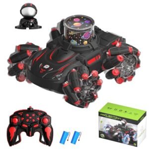 Dodoore RC Stunt Car for Kids with HD Projection Lights Music and 360 Rotating 4WD 2.4GHz Remote Control Toy Includes 2 Batteries Ideal Birthday Gift for Boys and Girls Red