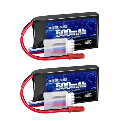 URGENEX 11.1V 500mAh 3S 50C Lipo Battery Pack with JST Plug for Salina RC Boat and Other RC Models 2 Packs