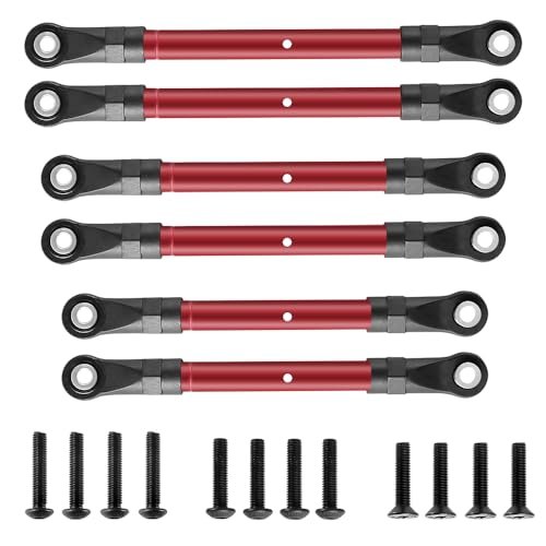 Integrity RC Parts 6Pcs Set Red Aluminum Turnbuckles with Plastic Ball Ends for Traxxas Slash Hoss Rustler Stampede 4x4