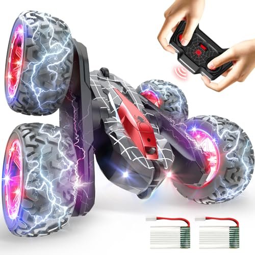 Spider Toys Remote Control RC Cars 1/5 360 Flip Stunt Car with LED Lights 2.4Ghz Rechargeable 4WD Off Road Toy for Boys Ages 3 4 5 6 7 8 Black