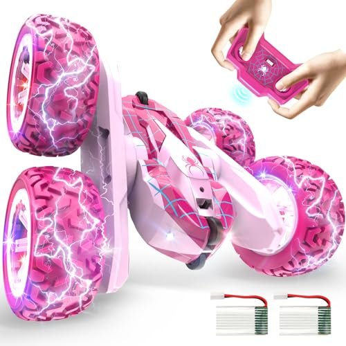Spider Toys 4 Stroke RC Car Pink Remote Control Stunt Vehicle with 360° Flip 4WD Off Road Capabilities and Cool Lights for Kids Ages 3 4 5 6 7 8