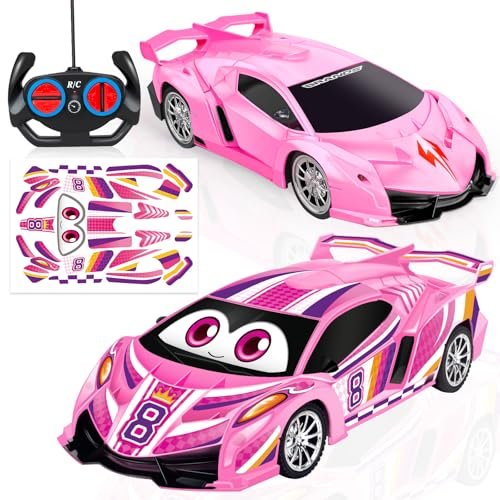 Tcvents Pink Remote Control Car for Girls with LED Lights DIY Sticker Available at RC Hobby Store Dayton Ohio