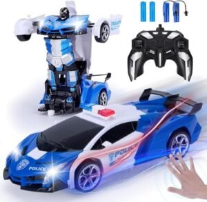 Wrystte Anki RC Cars Remote Control Police Car Gesture Sensing Transform Robot Toy for Kids Ages 4 12 with Light Music One Button Deformation 360 Rotating Drift