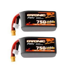 OVONIC 4S 750mAh Lipo Battery 14.8V 110C Battery with XT30 Plug for RC Car Truck RC Vehicles Boat Drone RC Airplane Quadcopter Helicopter FPV Racing Hobby Models [1 Package Including 2 Batteries]