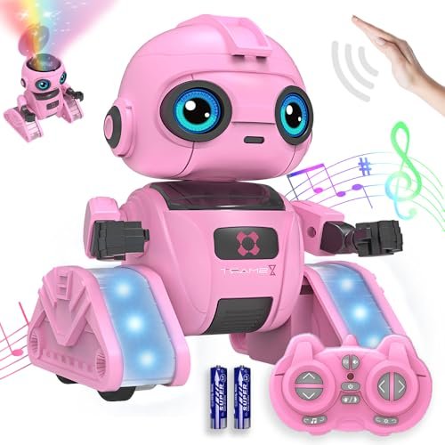 Rechargeable Gesture Sensing RC Starlight Projection Robot Toy for Kids Ages 3 9 Pink