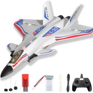 Amersis Remote Control Plane RTF J20 Fire Fang 2.4Ghz 6axis Gyro RC Jet Fire Fighter Toy Gift for Kids Beginner Stealth White