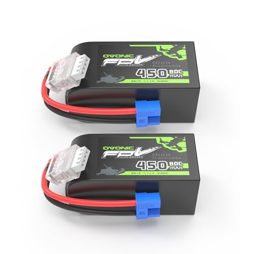 OVONIC 11.1V 80C 450mAh 3S Lipo Battery with EC2 Plug Perfect for Tyco RC Assault with a Battery PS1 1 Package Including 2 Batteries