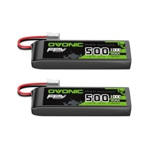OVONIC RC Helicopter Long Lasting Battery 3.7V 100C 500mAh 1S Lipo with JST Plug 2 Pack