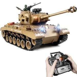 Supdex 1:18 RC US Military Truck 2.4Ghz Remote Control Model Toy with Dual Shooting Modes Smoke Lights Sound and Recoil