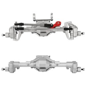 Pothyes Metal CNC Front Middle Rear Complete Portal Axle with Gear for 1/10 RC Crawler Axial SCX10 II Deadbolt 90046 90047 4x4 6x6 Upgrade Parts (Silver)