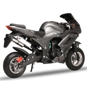 22 Inch Pocket Gas Motorcycle 49cc 4 Stroke Mini Motorbike with RC Gas Fuel System Strong Dual Brake Rubber Handlebar 1.8L Gas Tank Max Weight 440 LB Speed 25MPH Black