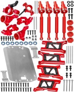 MWM RC Body Upgrade Kit for 1/18 LaTrax Teton Stainless Steel Chassis Armor Alloy Suspension A Arms Drive Shaft Axles Caster Block Steering Blocks Rear Stub Axle Carriers Red