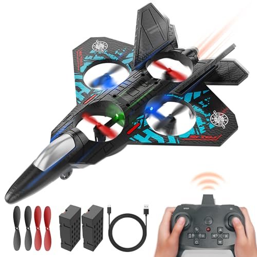 BEZGAR RC Jet Fighter Drone for Kids 2.4GHZ 6 Axis Gyro Remote Control Airplane with 360 Flip and LED Lights