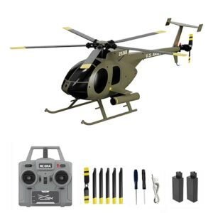 Dodoore C189 MD500 RC Scale Aircraft Magazine Featured 1/28 Scale 4CH Single Rotor Helicopter with 6 Axis Gyro and Brushless Motor 2.4GHz Remote Control for Adults Includes 2 Batteries Green